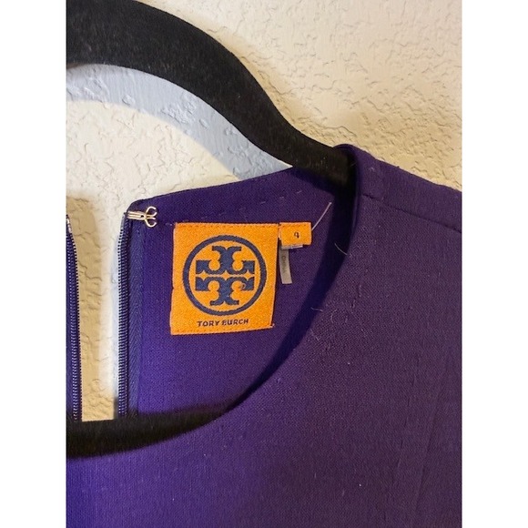 Tory Burch Purple Wool Blend Sleeveless Shift Dress Gold Zip Pockets Size 4 - Picture 2 of 8